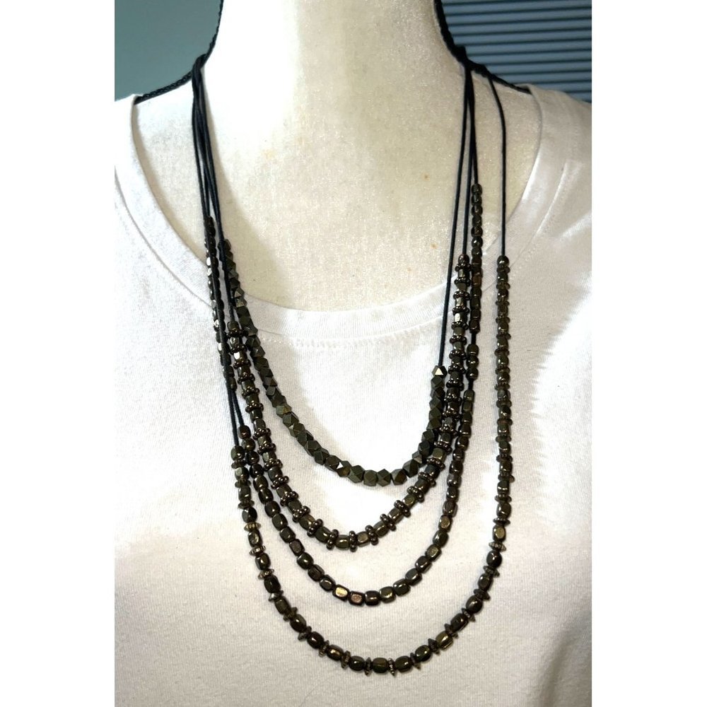 Bronze Metal Bead Statement Necklace -- 24"